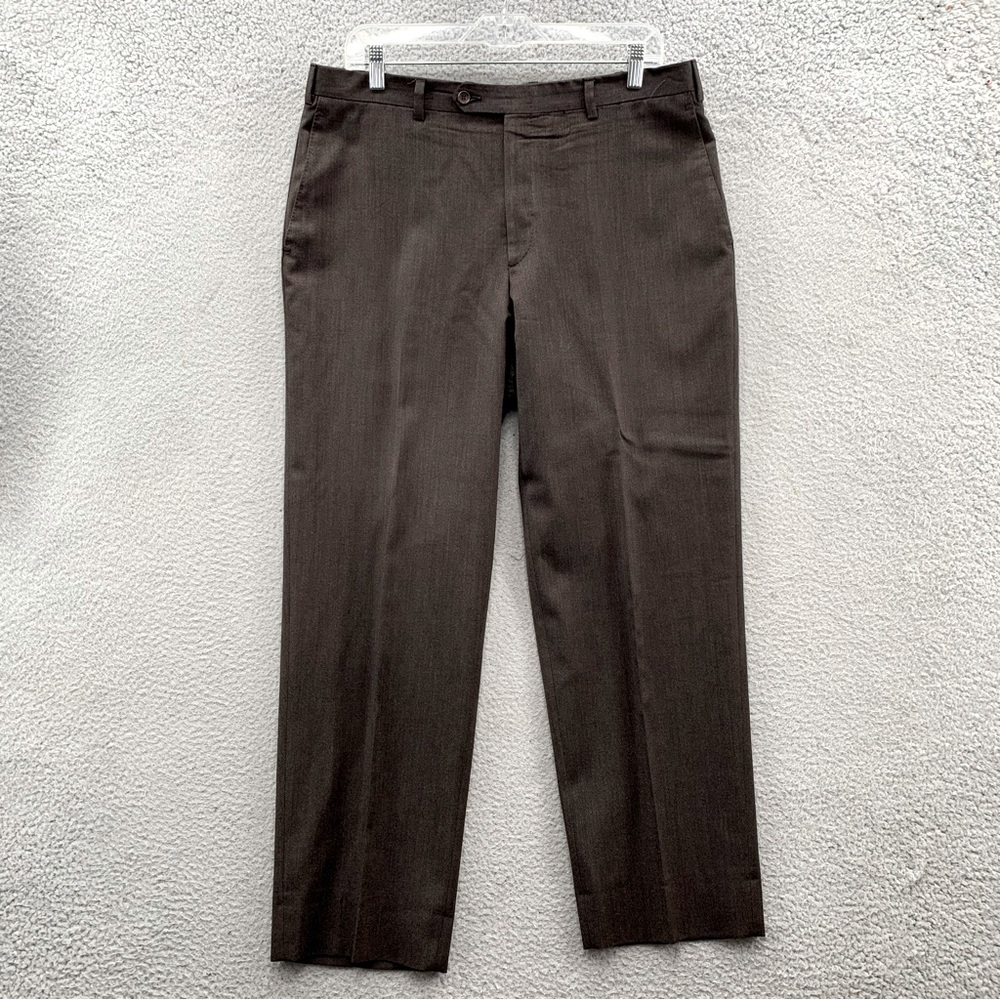 Trussini Mens Dress Pants Brown Size 52 EU 100% Italian Wool Carrer Pockets